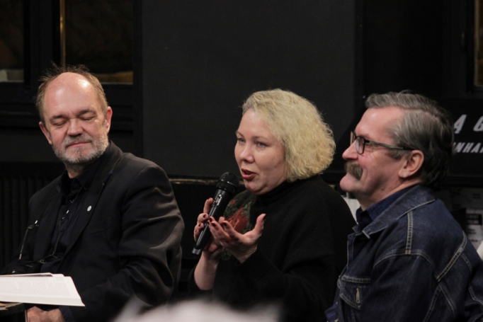 Учасники презентації (зліва направо): Збіґнєв Бенедиктович, Павел Прухняк, о. Томаш Достатній (модератор), Віра Меньок, Ґжеґож Юзефчук